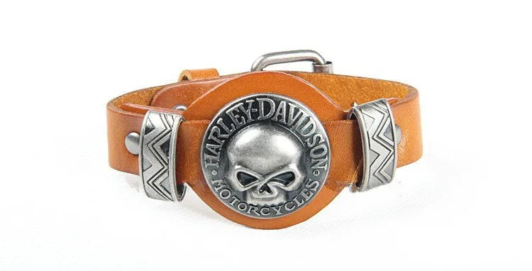 Men Bracelet Jewelry Cool Skull Wristband Bracelet for Women Punk Rock Genuine Leather Bracelets