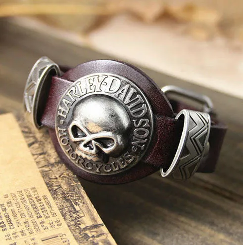 Men Bracelet Jewelry Cool Skull Wristband Bracelet for Women Punk Rock Genuine Leather Bracelets