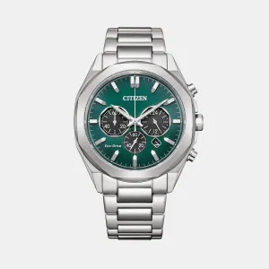Men Eco-Drive Green Dial Chronograph Stainless Steel Band Watch CA4590-81X