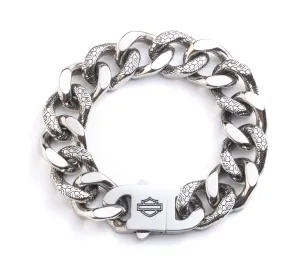 Men's 9" Bar and Shield Tire Track Chain Bracelet - Silver