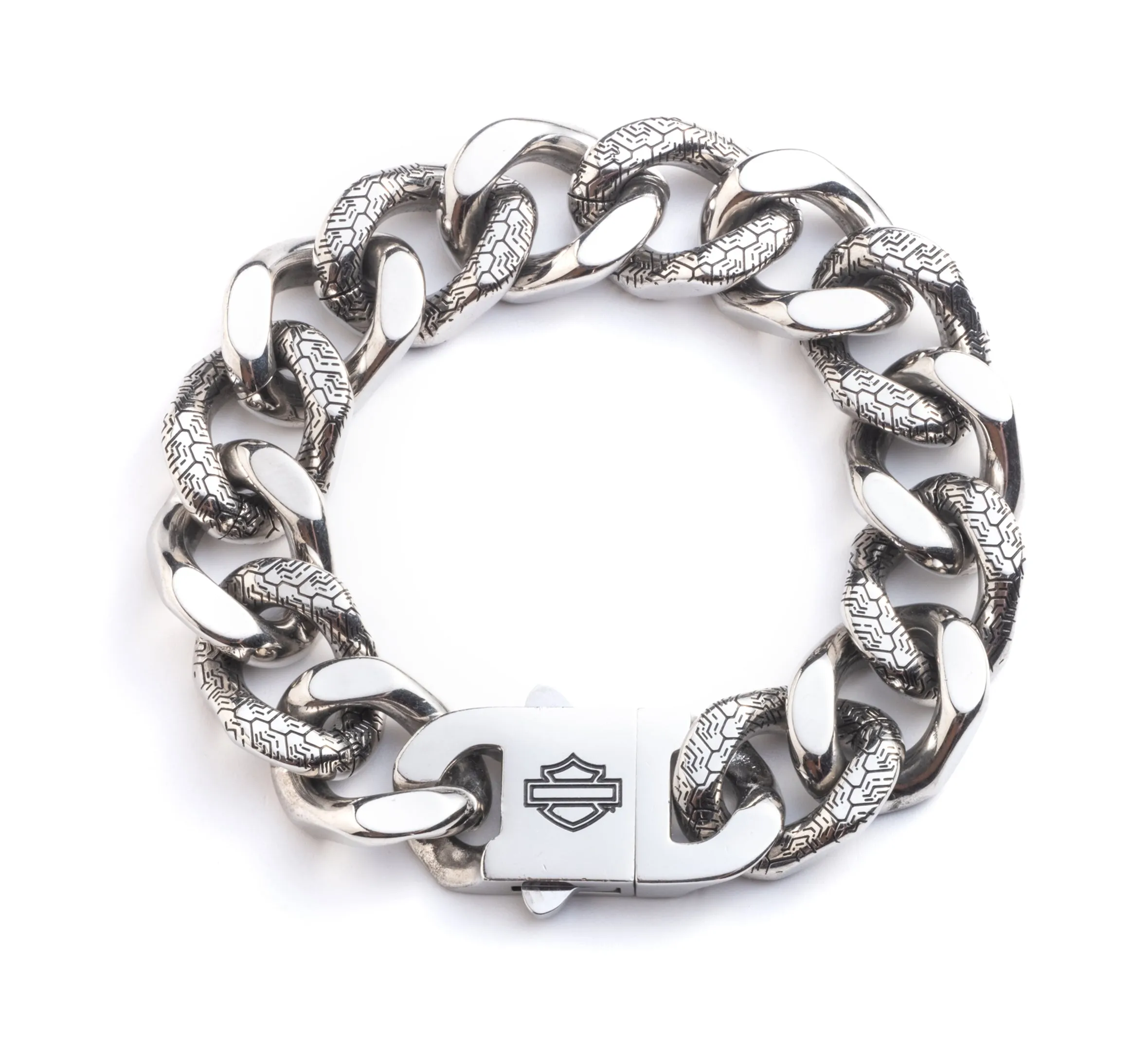 Men's 9" Bar and Shield Tire Track Chain Bracelet - Silver