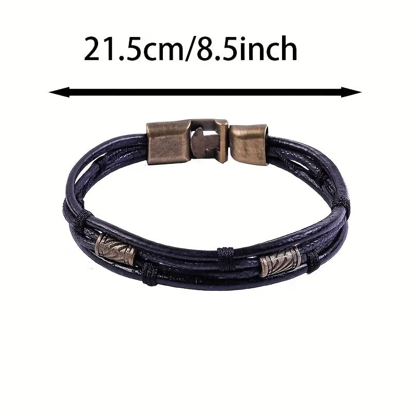Men's Cowhide Alloy Buckle Bracelet Braided Interlocking Leather Bracelet