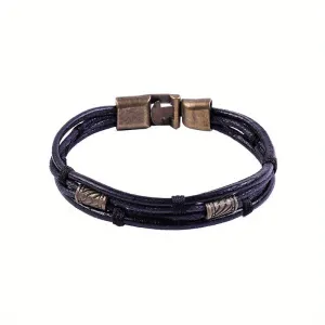 Men's Cowhide Alloy Buckle Bracelet Braided Interlocking Leather Bracelet