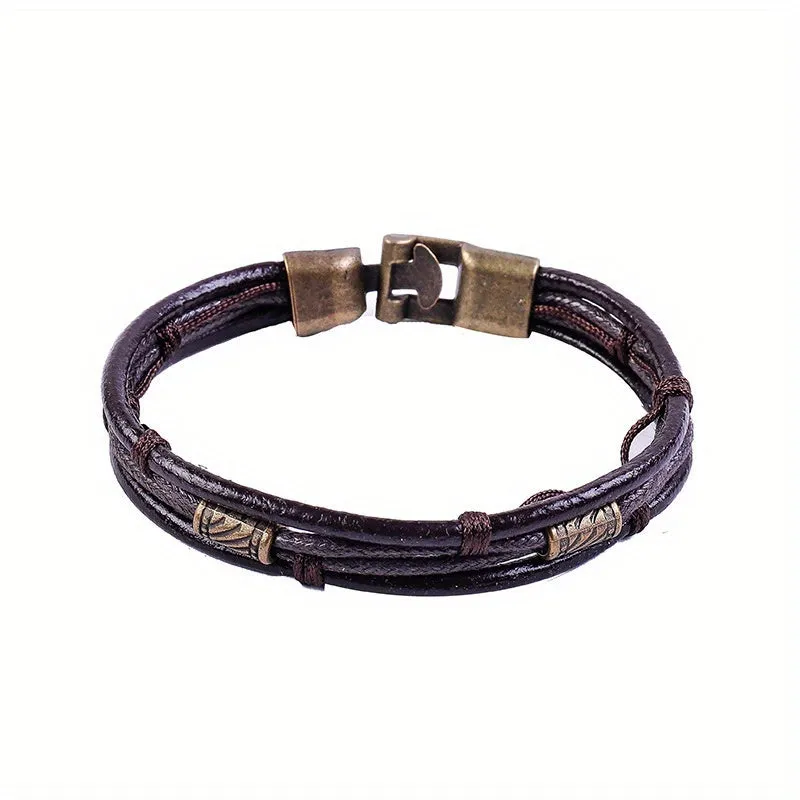 Men's Cowhide Alloy Buckle Bracelet Braided Interlocking Leather Bracelet
