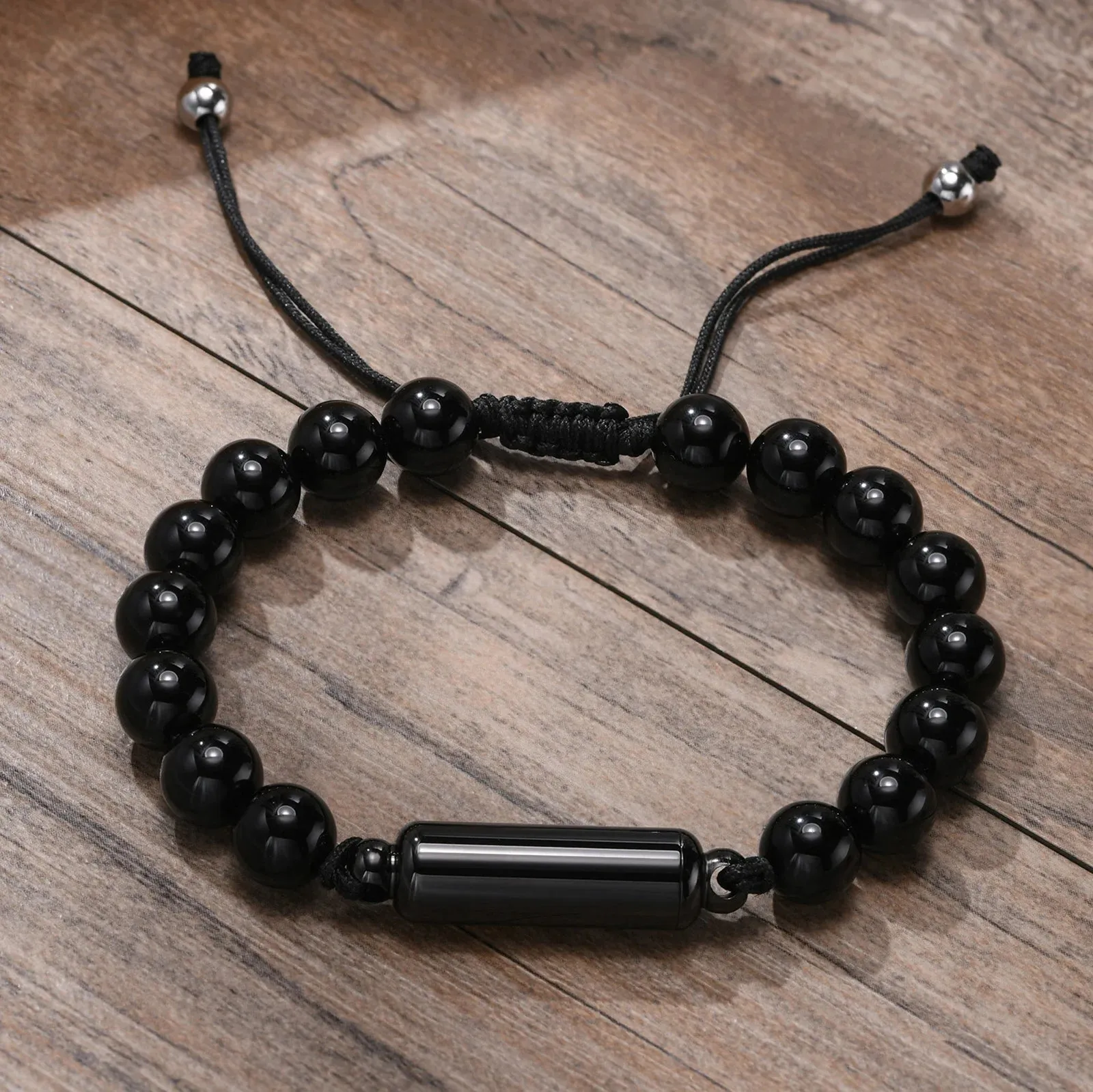 Men's Cremation Urn Bracelets, 8MM Simulated Pearl Tiger Eye Beads Chain Wristband