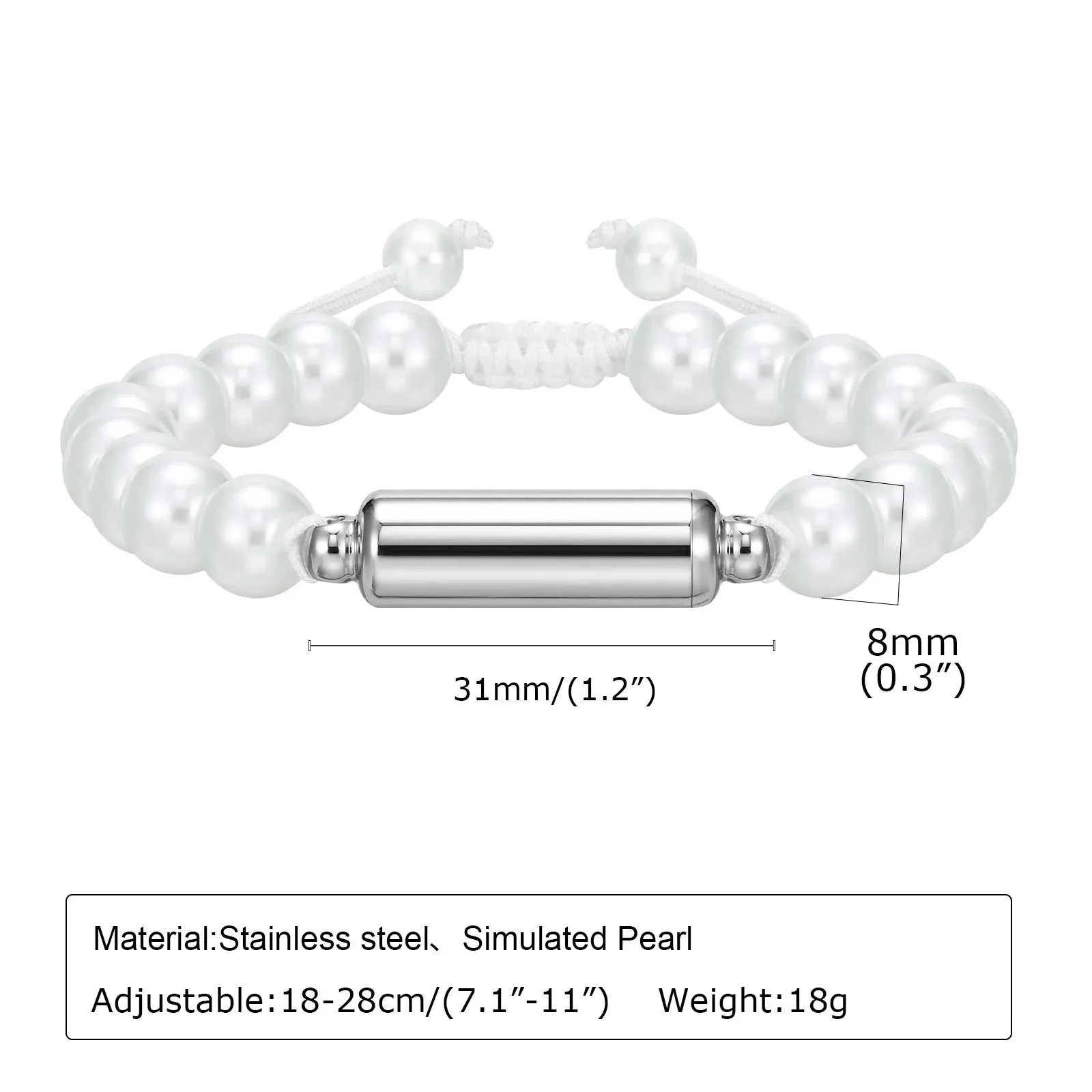 Men's Cremation Urn Bracelets, 8MM Simulated Pearl Tiger Eye Beads Chain Wristband