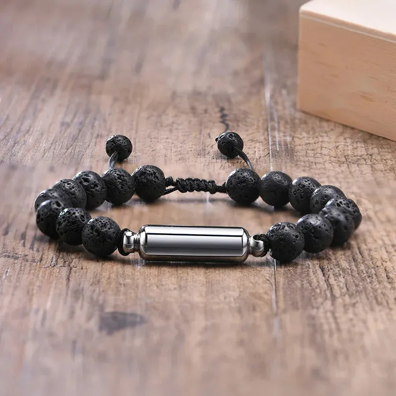 Men's Cremation Urn Bracelets, 8MM Simulated Pearl Tiger Eye Beads Chain Wristband
