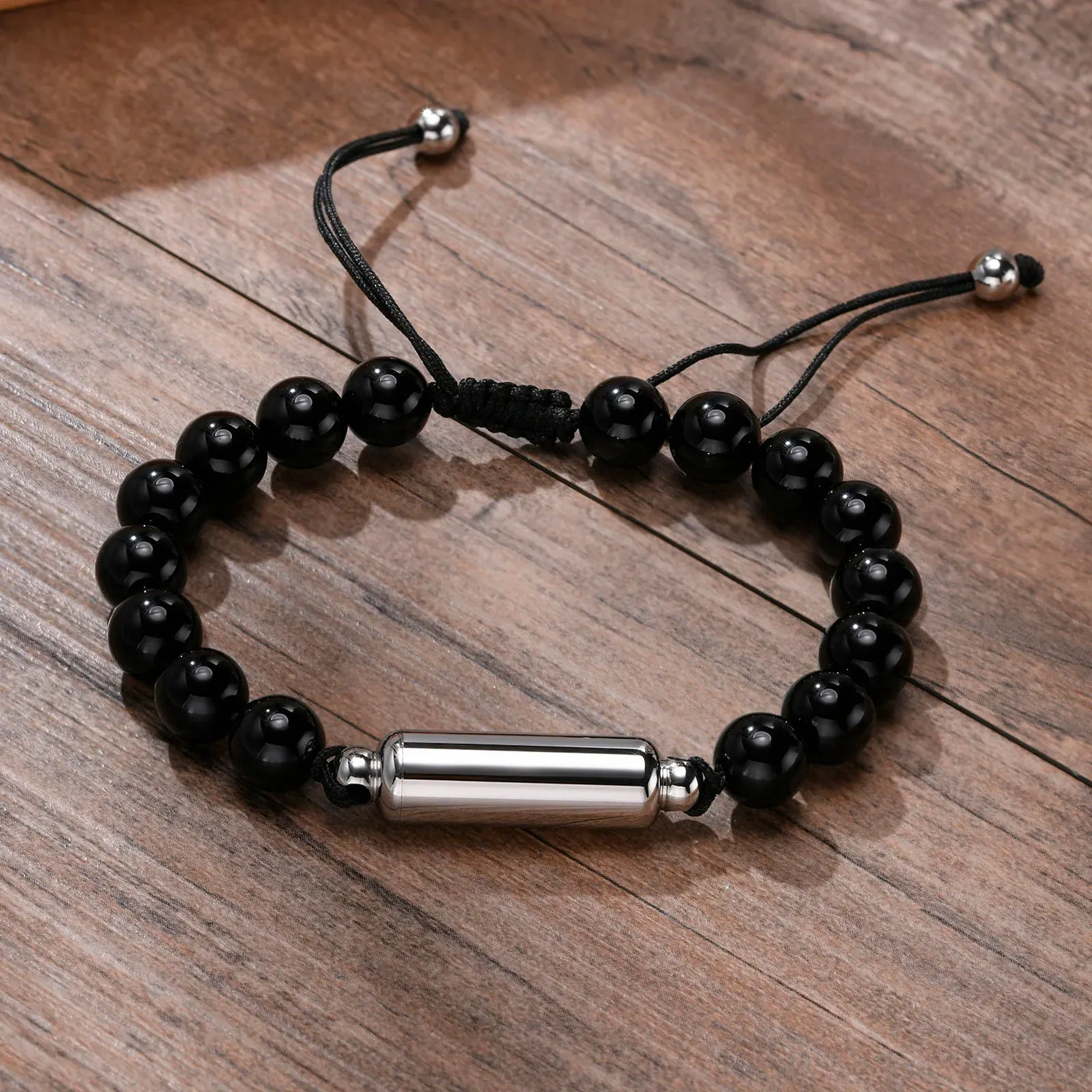 Men's Cremation Urn Bracelets, 8MM Simulated Pearl Tiger Eye Beads Chain Wristband