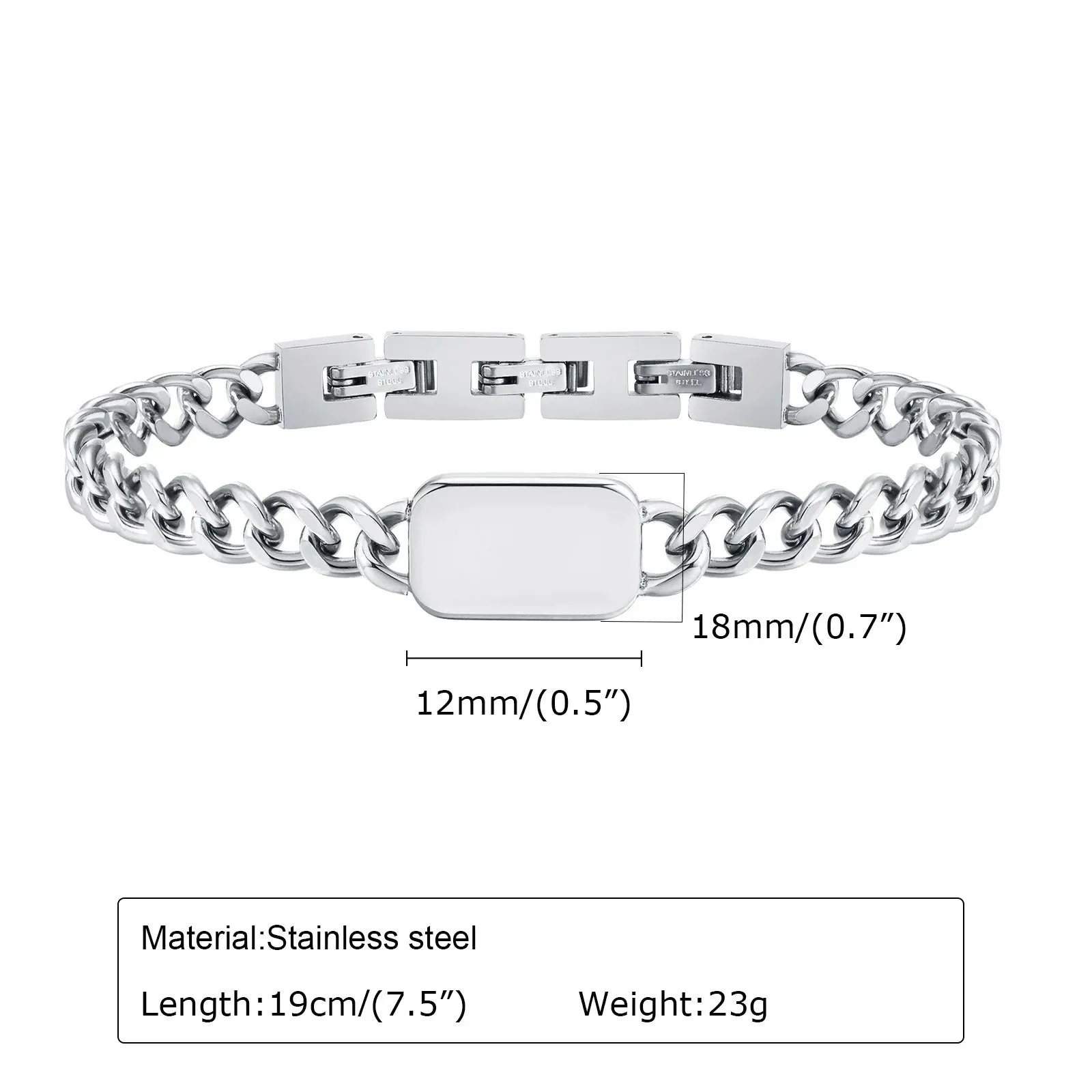 Men's Initials Cuban Chain Bracelets,  Stainless Steel Letter A-Z Wristband
