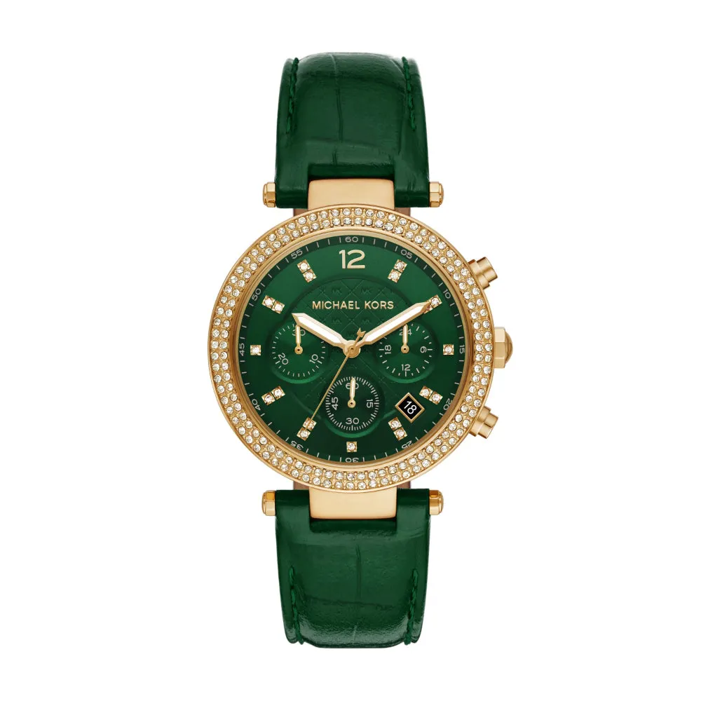 Michael Kors Parker Chronograph Green Leather Women's Watch