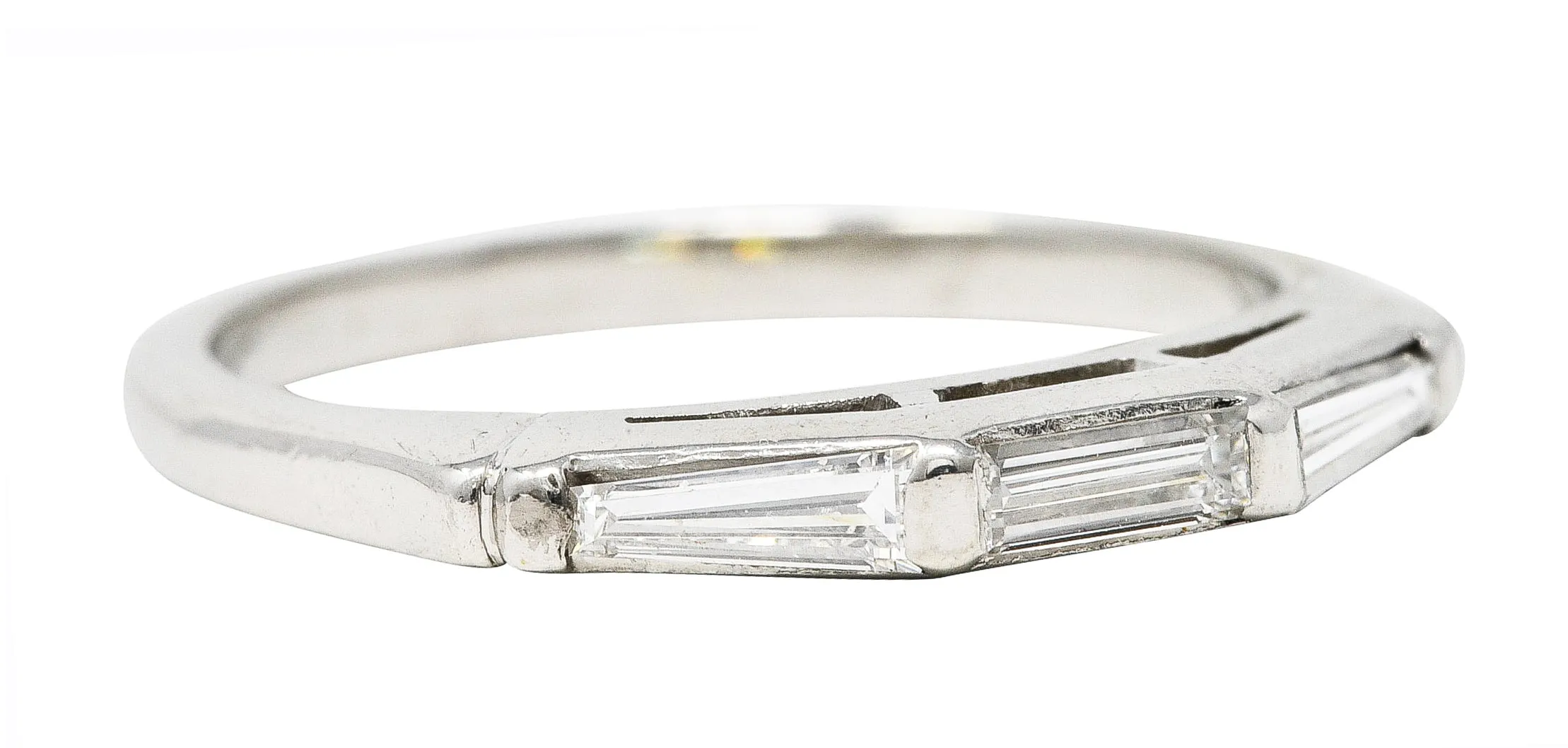 Mid-Century 0.32 CTW Diamond Platinum Three Stone Wedding Band Ring