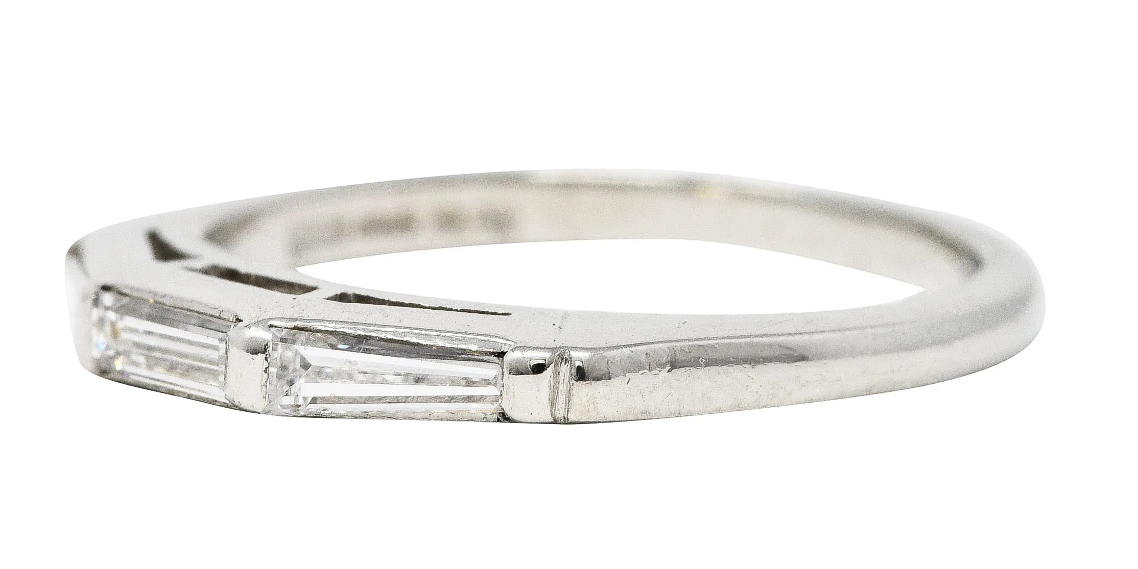 Mid-Century 0.32 CTW Diamond Platinum Three Stone Wedding Band Ring