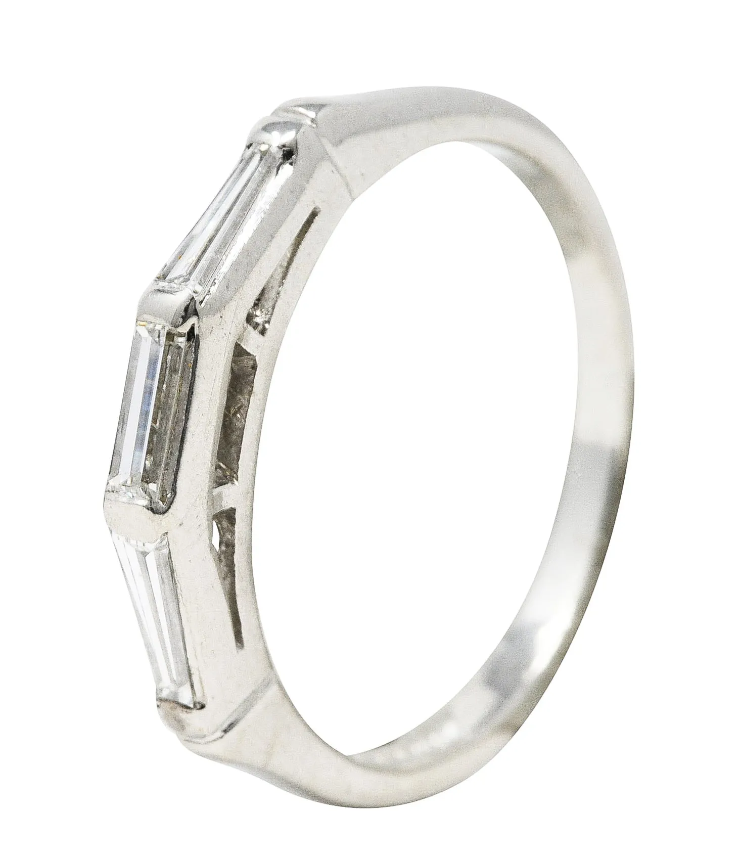 Mid-Century 0.32 CTW Diamond Platinum Three Stone Wedding Band Ring