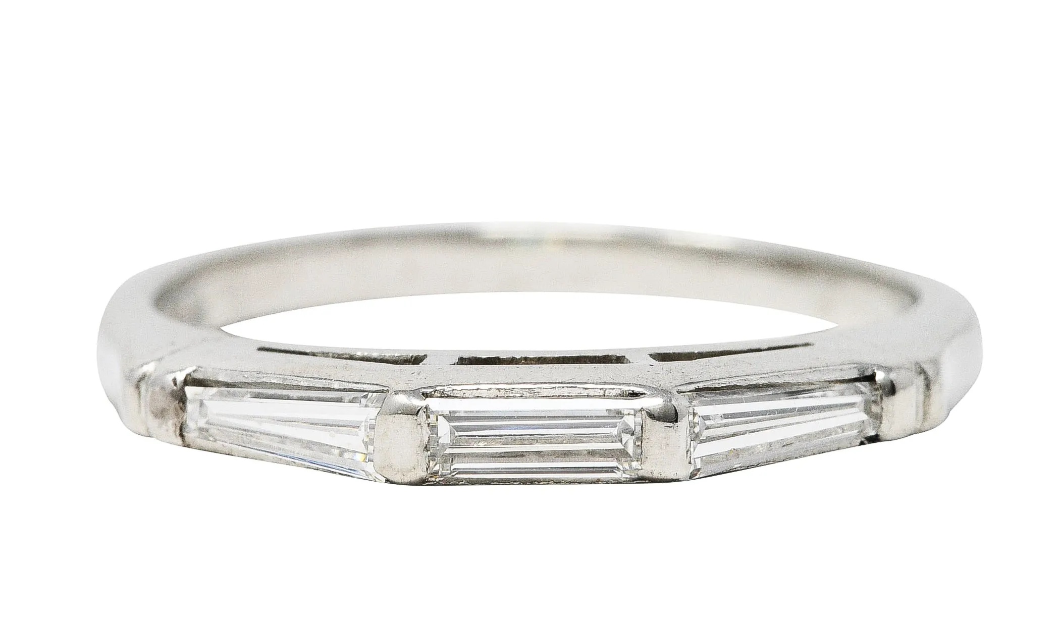 Mid-Century 0.32 CTW Diamond Platinum Three Stone Wedding Band Ring
