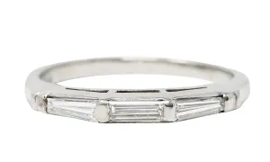 Mid-Century 0.32 CTW Diamond Platinum Three Stone Wedding Band Ring