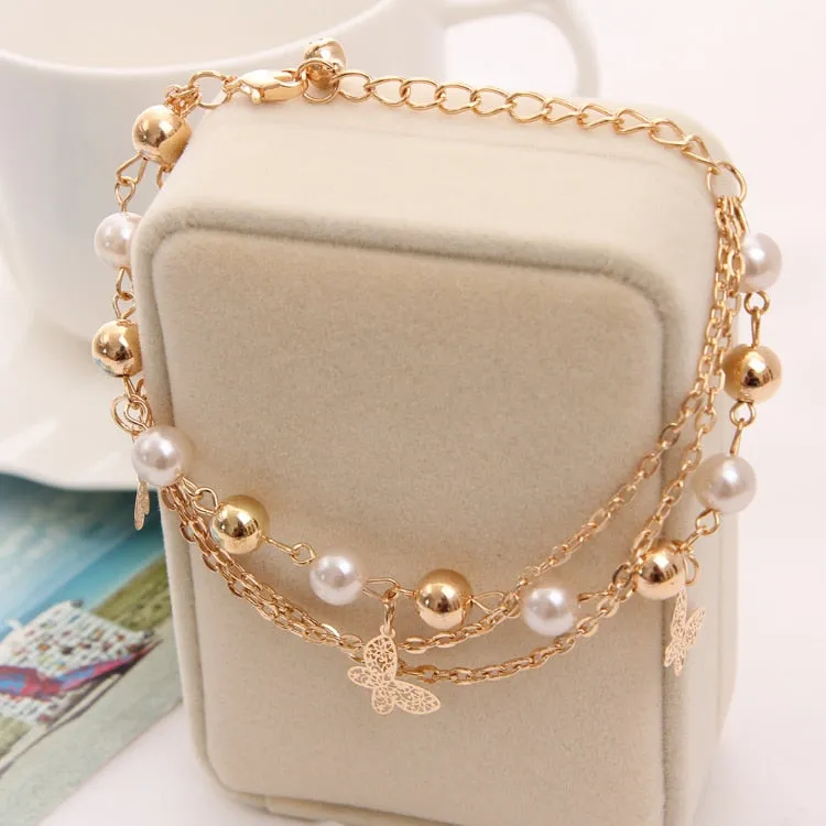 MINHIN Sweety Butterfly Decoration Charming Bracelet For Girl New Design Multi Layers Chain Bracelet Perfect Banquet Accessory
