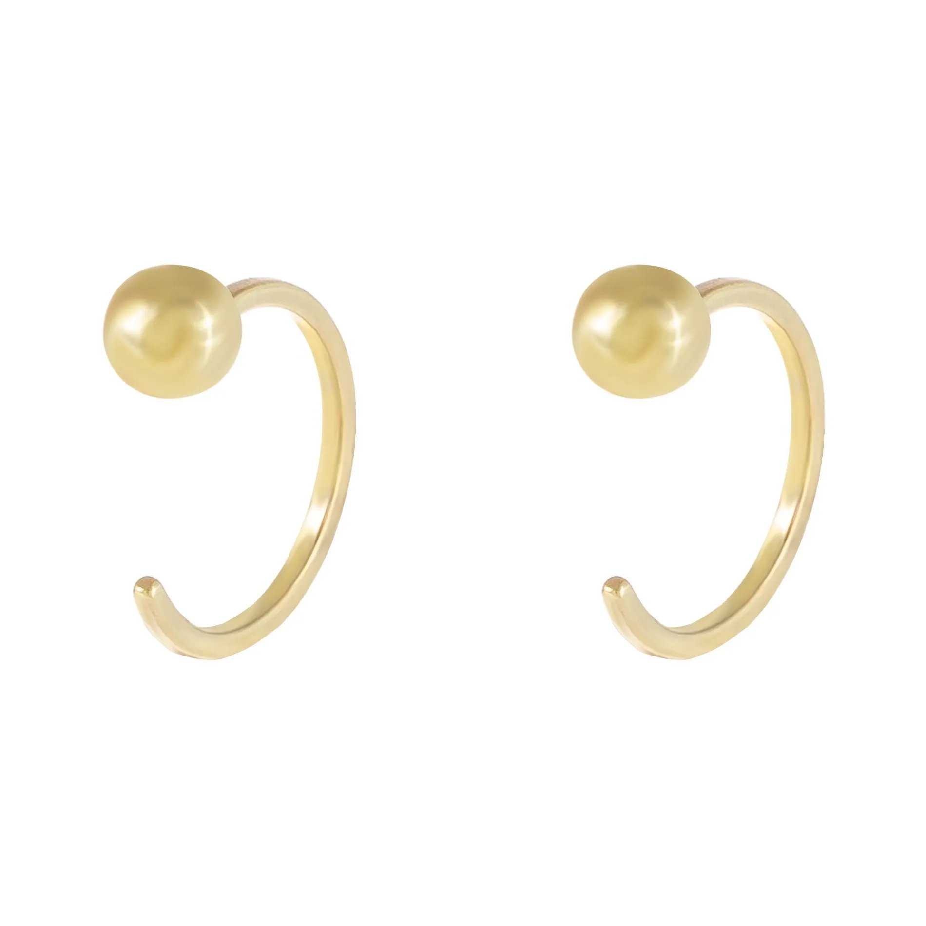 Mini Ball Threader Hoop Earring 14K