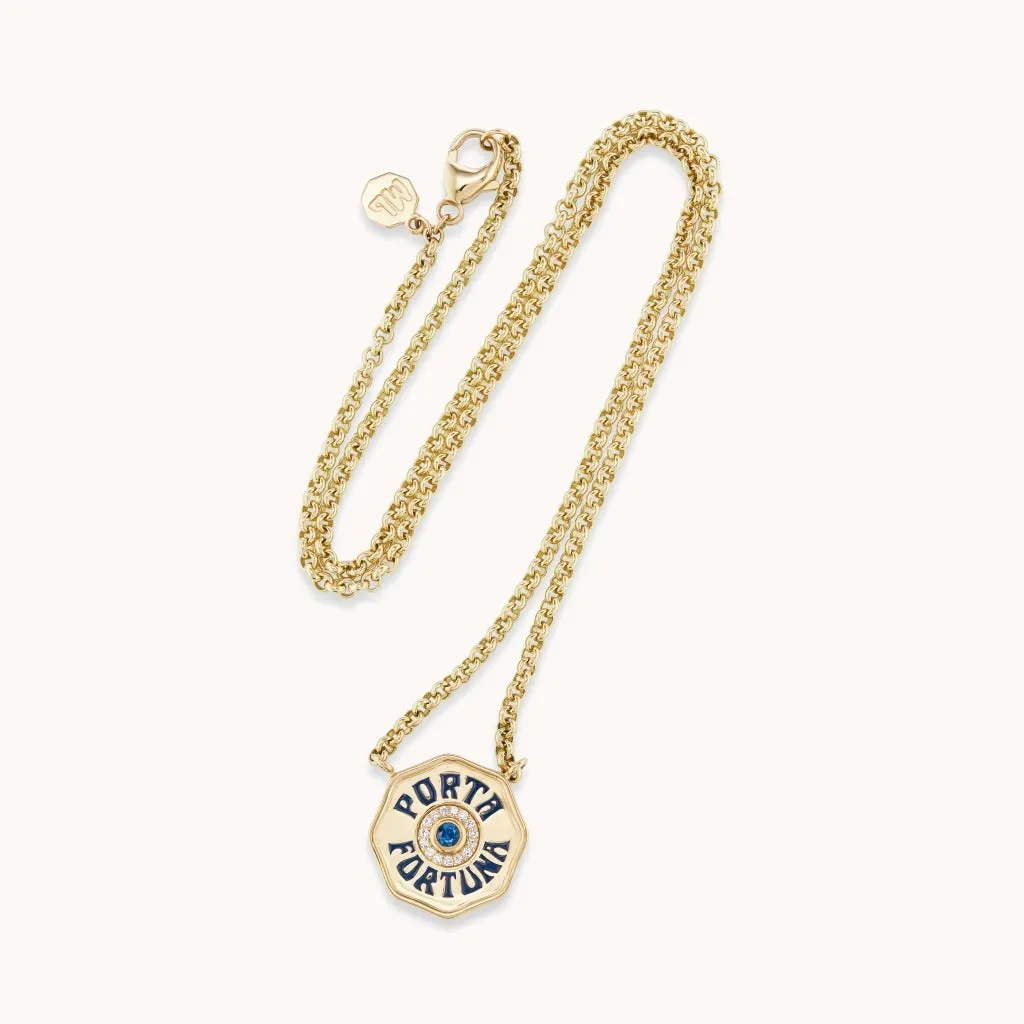 Mini Blue Sapphire Porta Fortuna Necklace