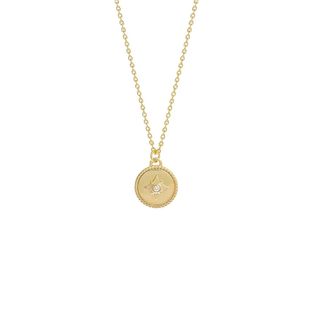 Mini Diamond Starburst Coin Necklace 14K