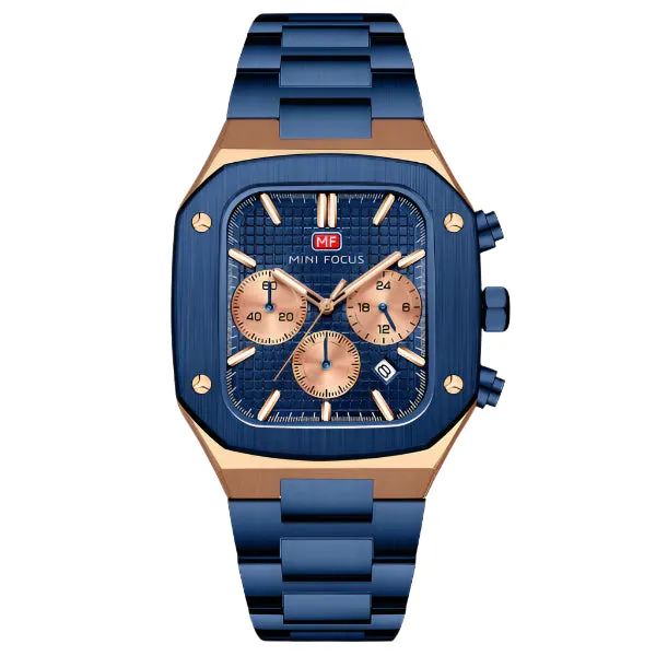 Mini Focus Blue Stainless Steel Blue Dial Chronograph Quartz Watch for Gents - MF0414G-03