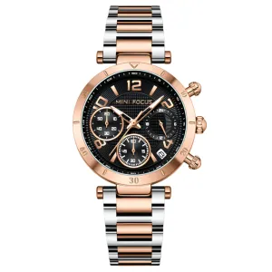 Mini Focus Two Tone Stainless Steel Black Dial Quartz Watch for Ladies - MF0489L-04