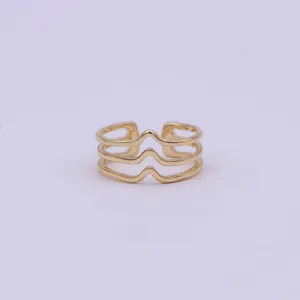 Minimalist 16K Gold Filled Geometric Statement Adjustable Stacking Ring Chevron Ring | U-392