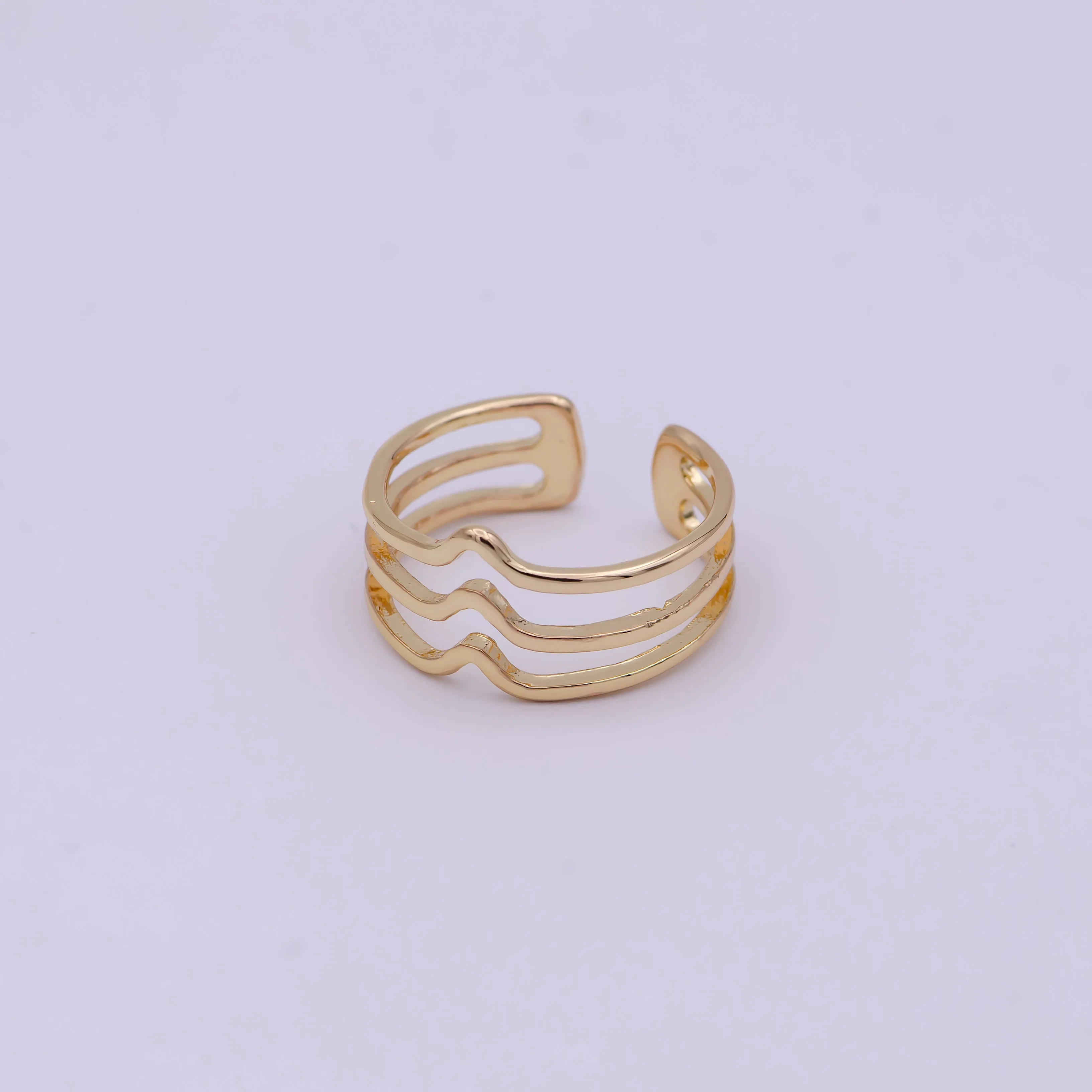 Minimalist 16K Gold Filled Geometric Statement Adjustable Stacking Ring Chevron Ring | U-392