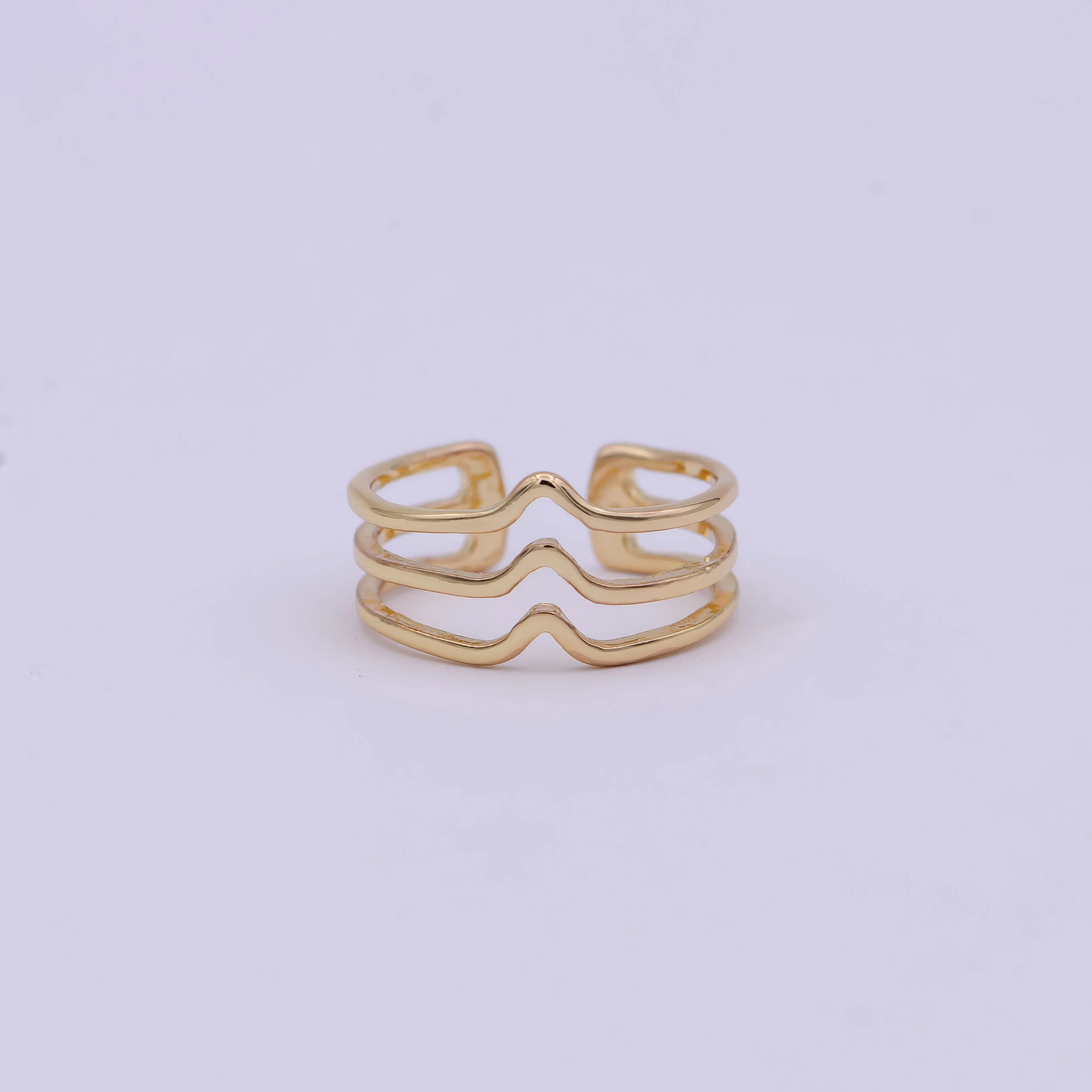 Minimalist 16K Gold Filled Geometric Statement Adjustable Stacking Ring Chevron Ring | U-392