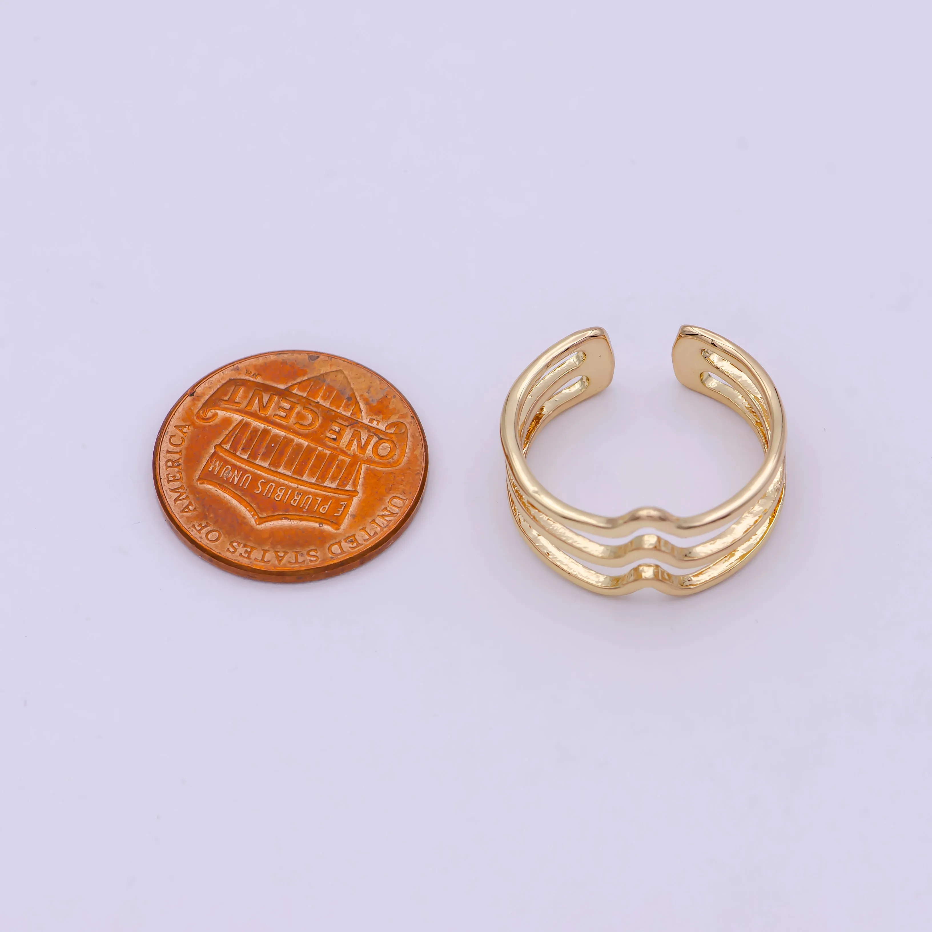 Minimalist 16K Gold Filled Geometric Statement Adjustable Stacking Ring Chevron Ring | U-392