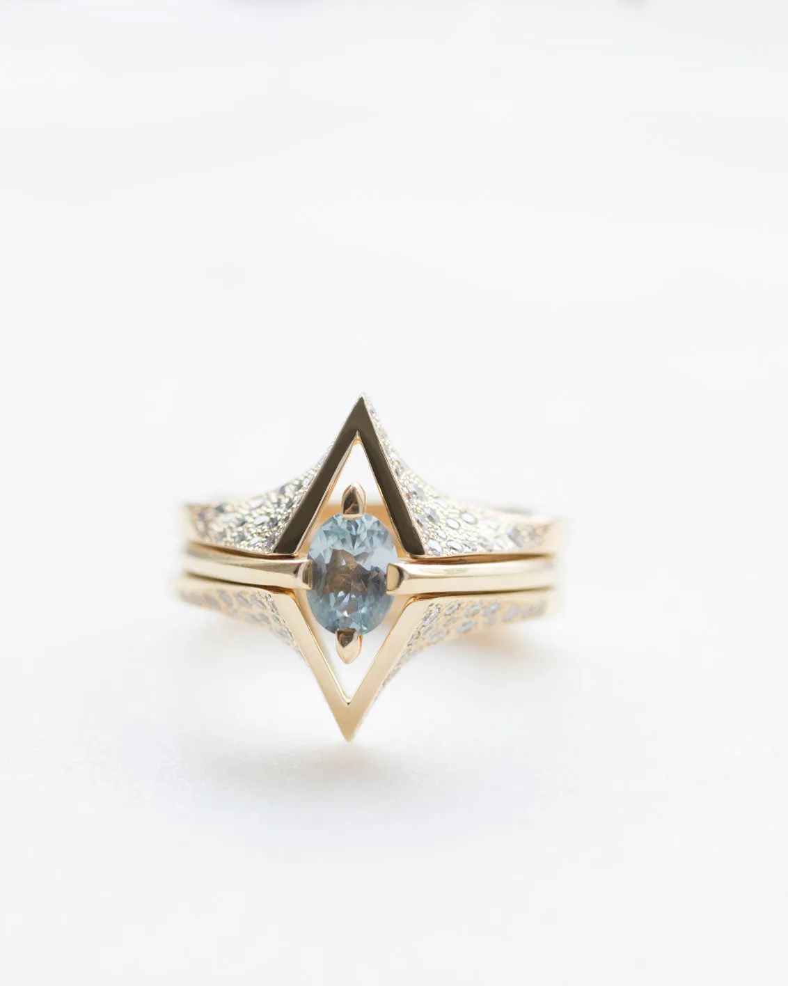 Minimalist Arc   Spire Pavé Stacked Ring Set