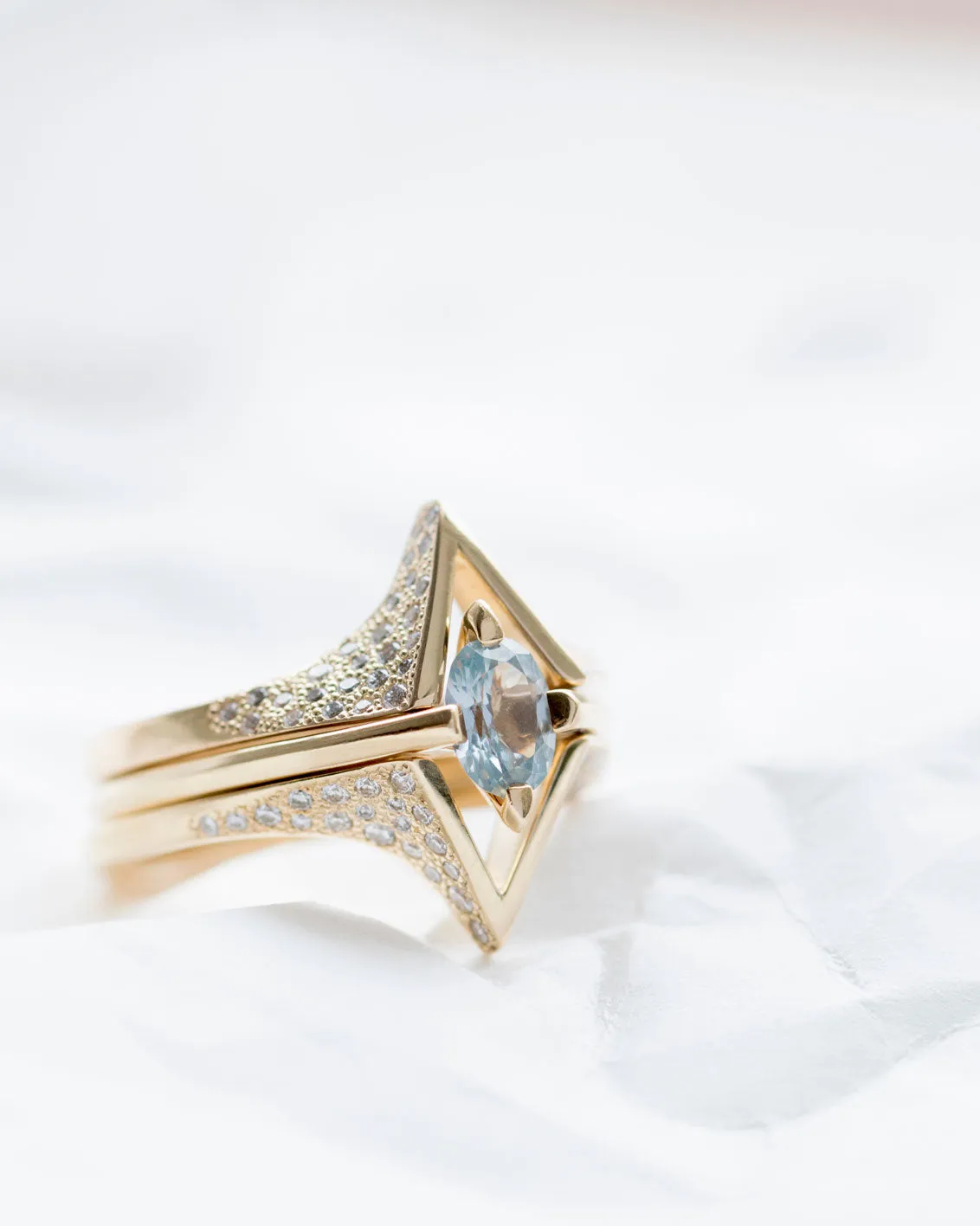 Minimalist Arc   Spire Pavé Stacked Ring Set