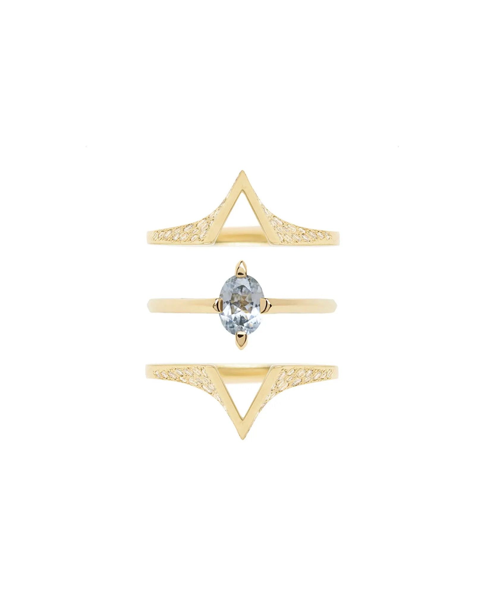 Minimalist Arc   Spire Pavé Stacked Ring Set
