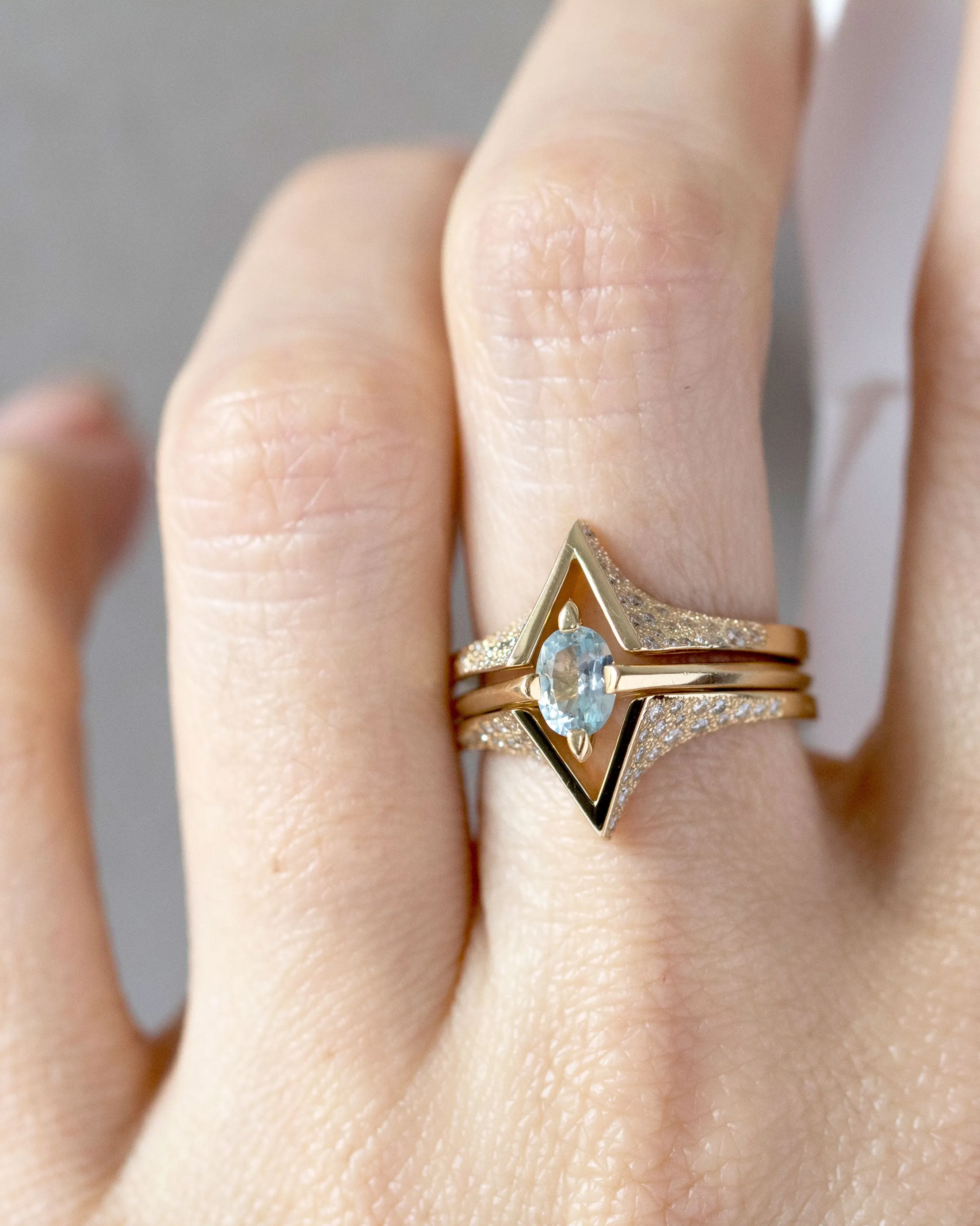 Minimalist Arc   Spire Pavé Stacked Ring Set