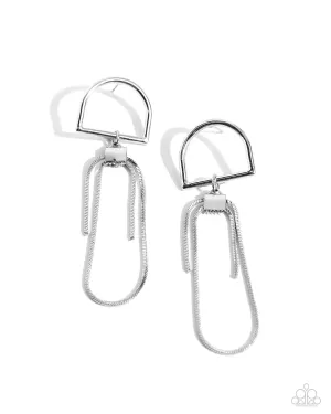 Minimalistic Maven - Silver - Looped Herringbone Chain Paparazzi Post Earrings
