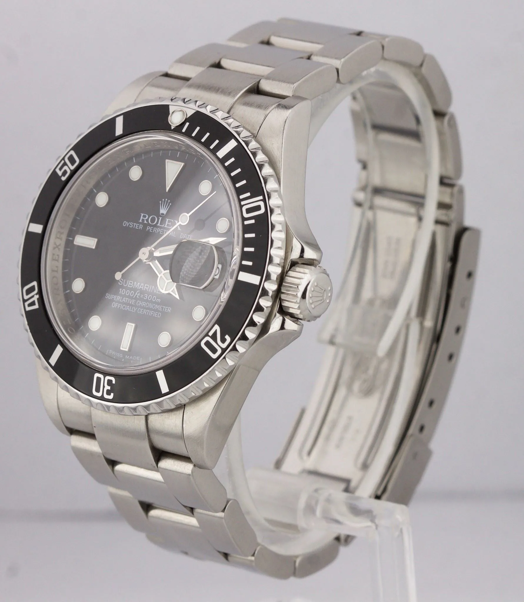 MINT 2010 ENGRAVED Rolex Submariner Date 16610 T V Stainless Black 40mm Dive