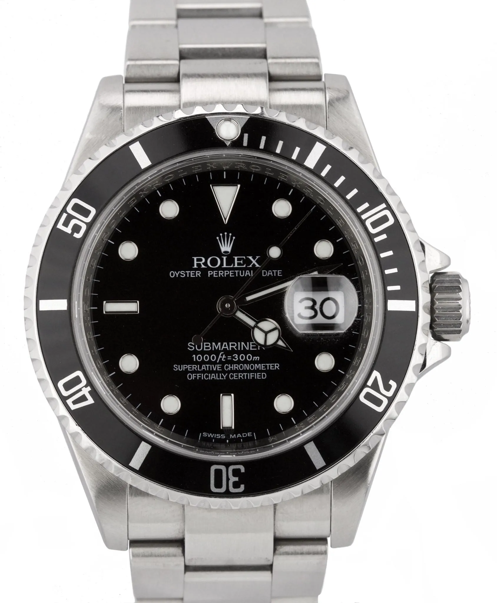 MINT 2010 ENGRAVED Rolex Submariner Date 16610 T V Stainless Black 40mm Dive