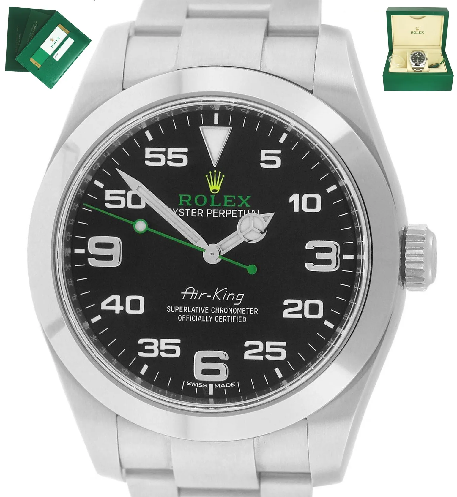 MINT 2017 Rolex Air-King 40mm Green Yellow Black Arabic Stainless Steel 116900
