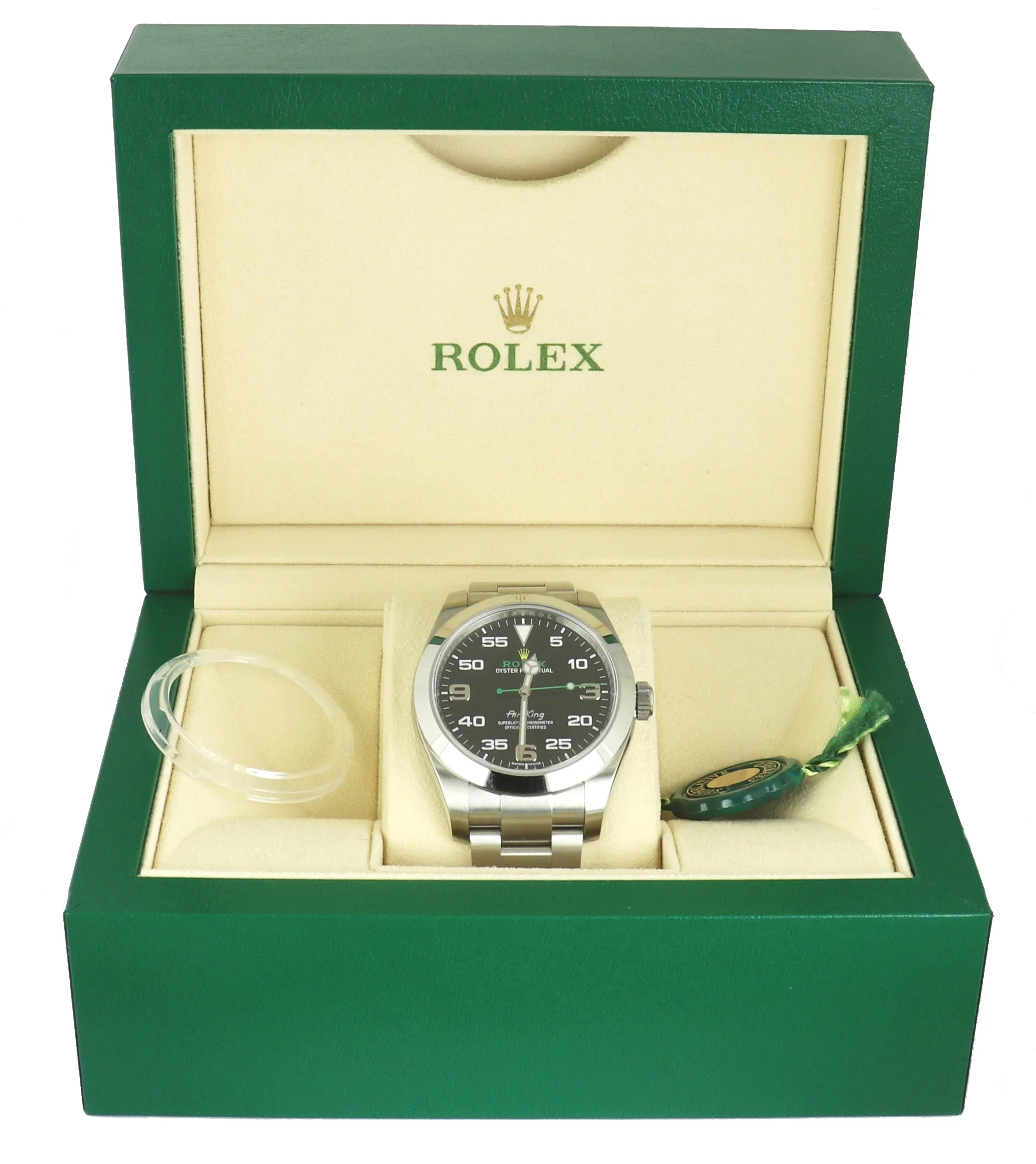 MINT 2017 Rolex Air-King 40mm Green Yellow Black Arabic Stainless Steel 116900