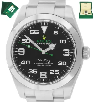 MINT 2017 Rolex Air-King 40mm Green Yellow Black Arabic Stainless Steel 116900