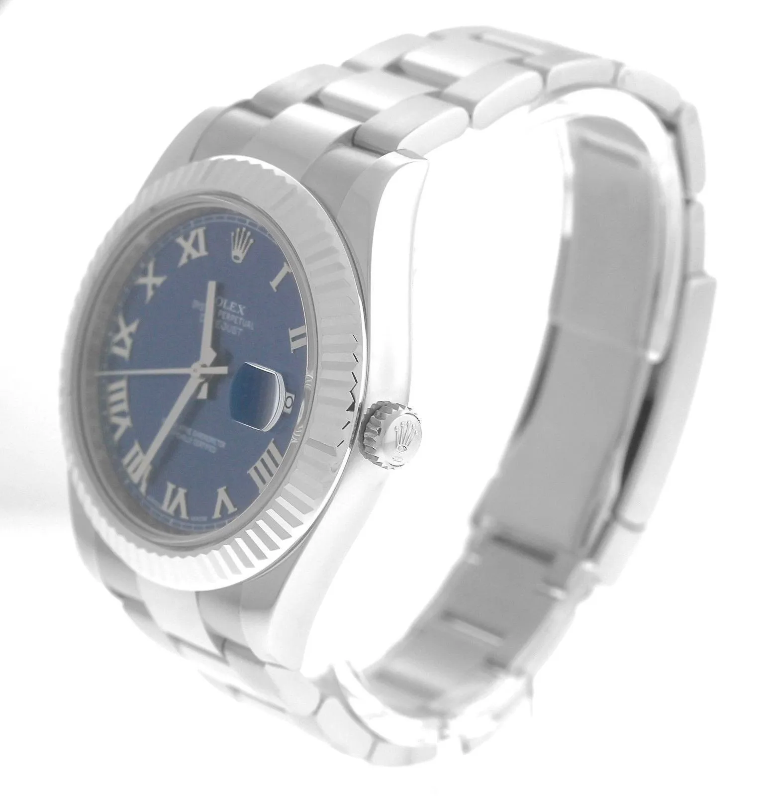 Mint 2017 Rolex Datejust II 41MM Blue Azurro 116334 Roman 18K White Gold Fluted