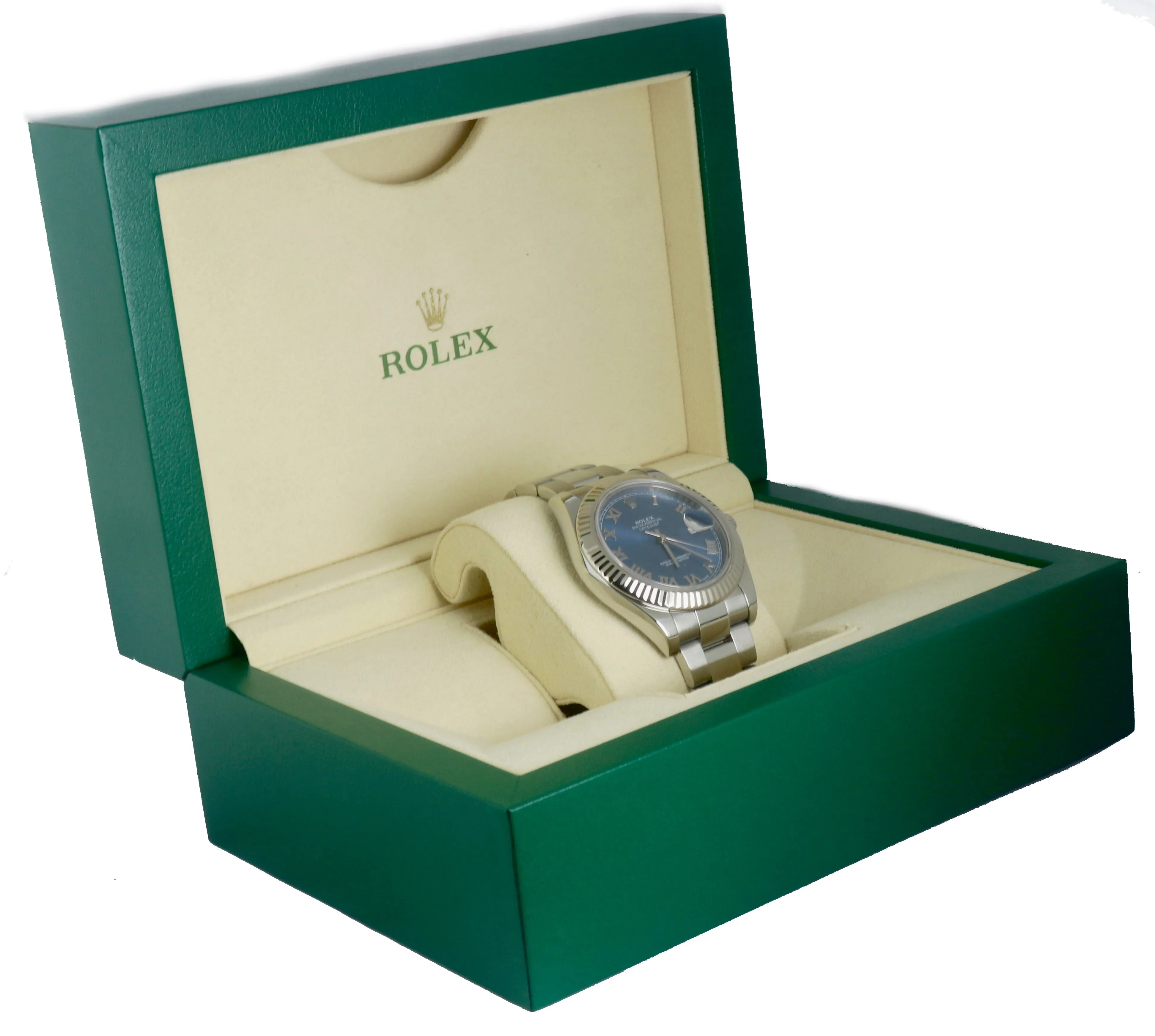 Mint 2017 Rolex Datejust II 41MM Blue Azurro 116334 Roman 18K White Gold Fluted