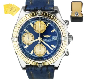 MINT Breitling Chronomat Chronograph Two-Tone 18K Gold D13352 39mm Blue Watch