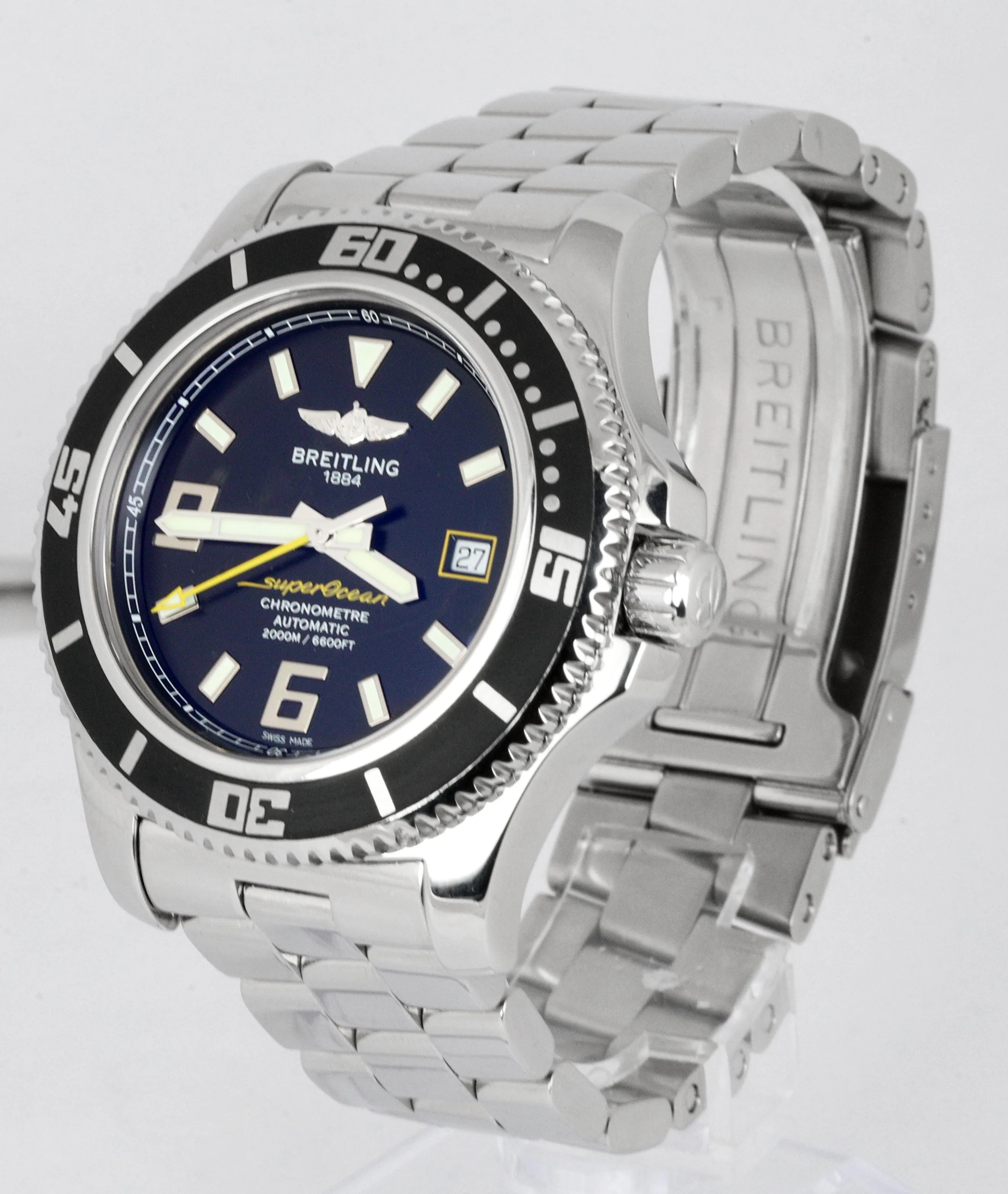 MINT Men's Breitling SuperOcean 44 A17391 Black Yellow 44mm Stainless Steel