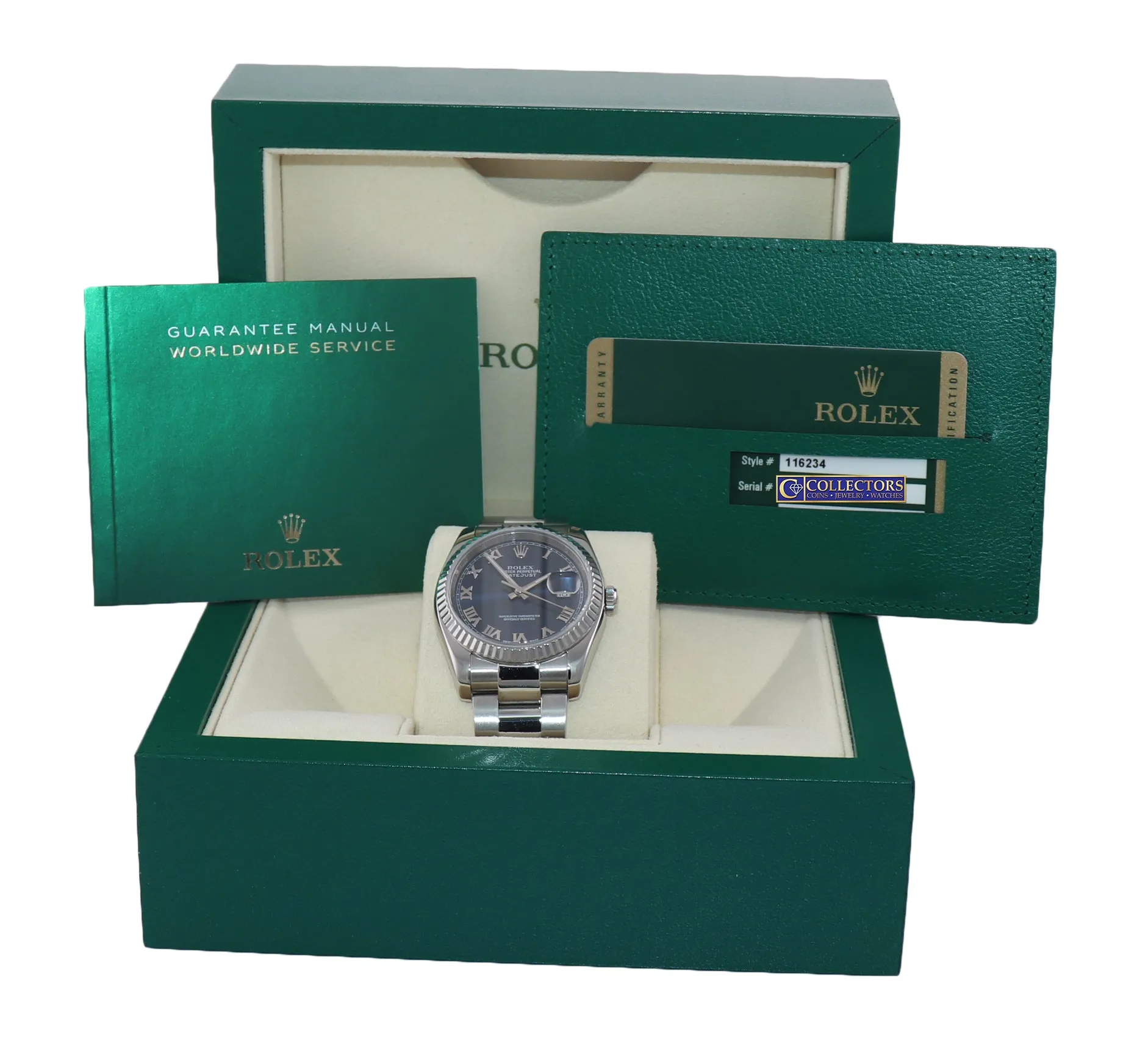 MINT Papers Rolex DateJust Steel Blue Roman Dial 116234 36mm Oyster Watch Box