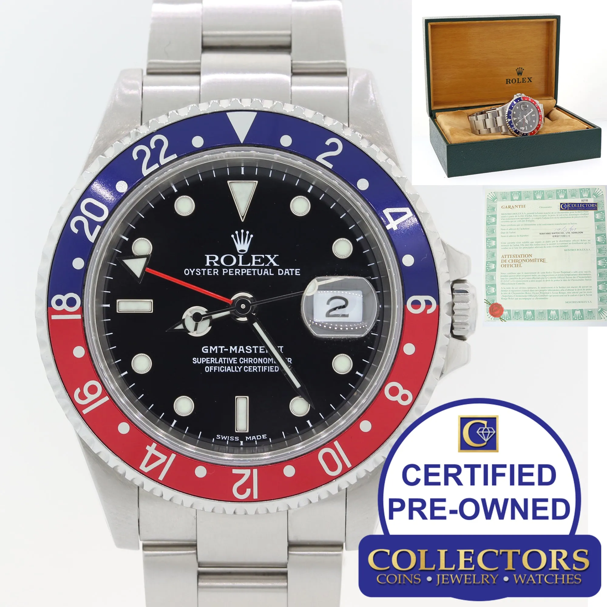 MINT PAPERS Rolex GMT Master 2 16710 Steel Pepsi Oyster 40mm SEL Watch Box