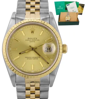 MINT Rolex Date 15223 34mm Champagne 18K Two Tone Gold Jubilee Watch DateJust