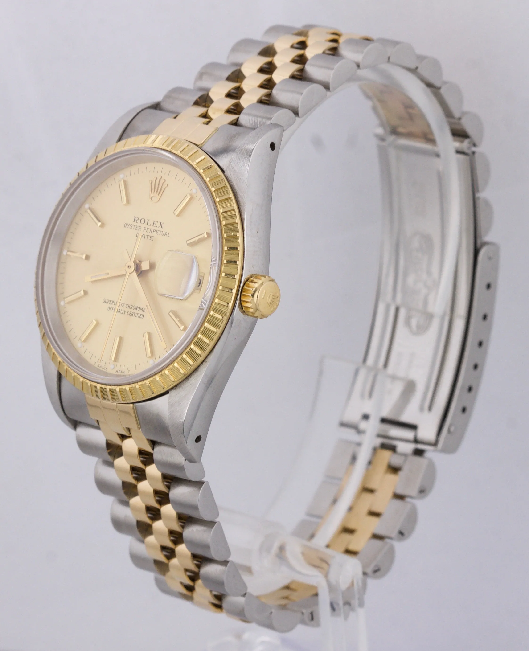 MINT Rolex Date 15223 34mm Champagne 18K Two Tone Gold Jubilee Watch DateJust