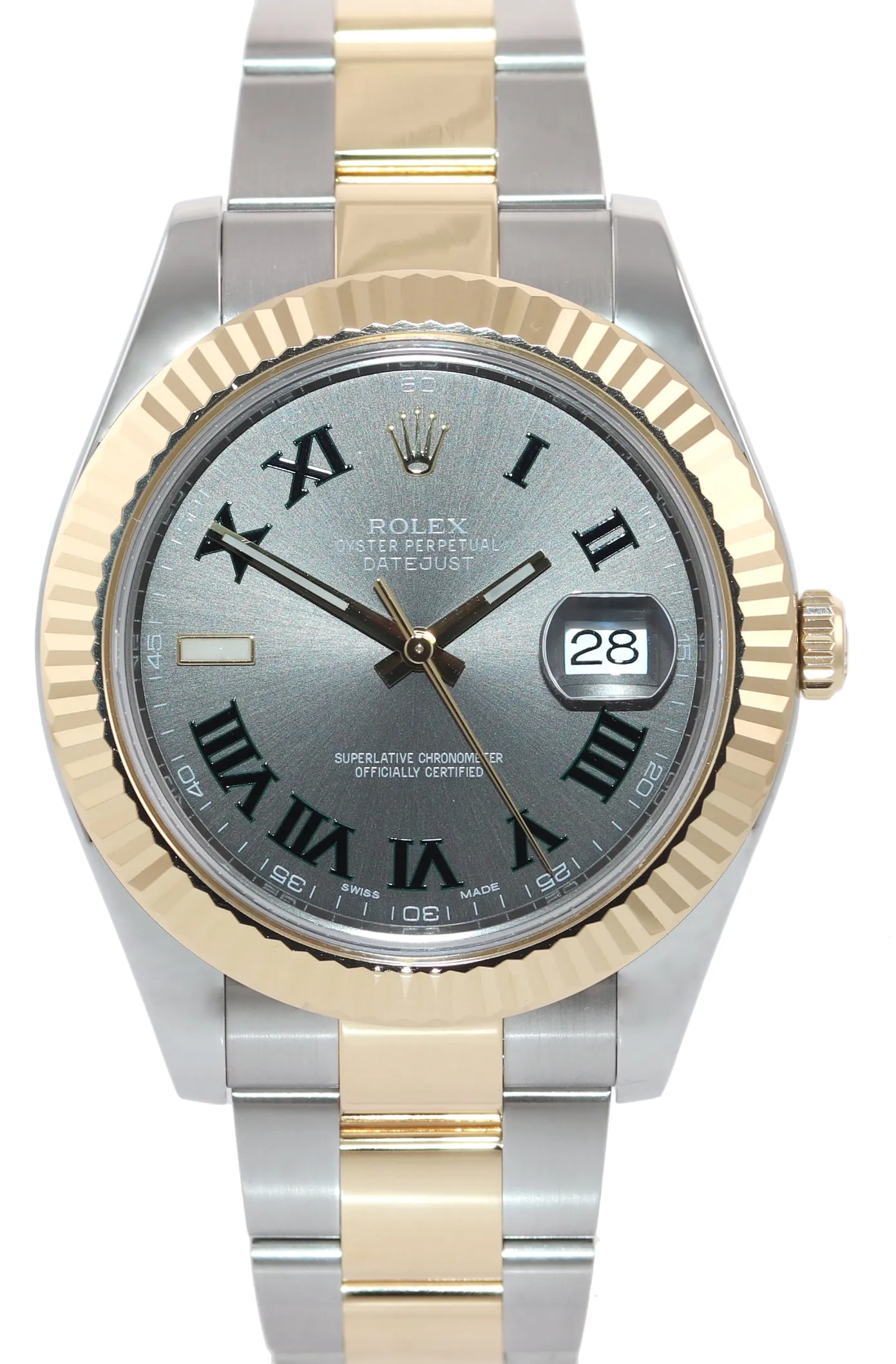 MINT Rolex Datejust 2 Wimbledon Slate Roman116333 Two-Tone Gold Watch Box