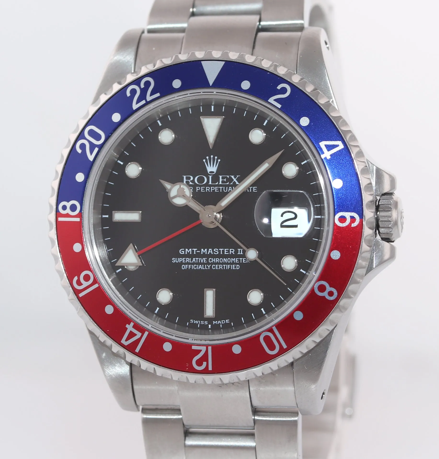 MINT Rolex GMT-Master II Pepsi Steel Blue Red 16710 Watch Box SEL Holes Case