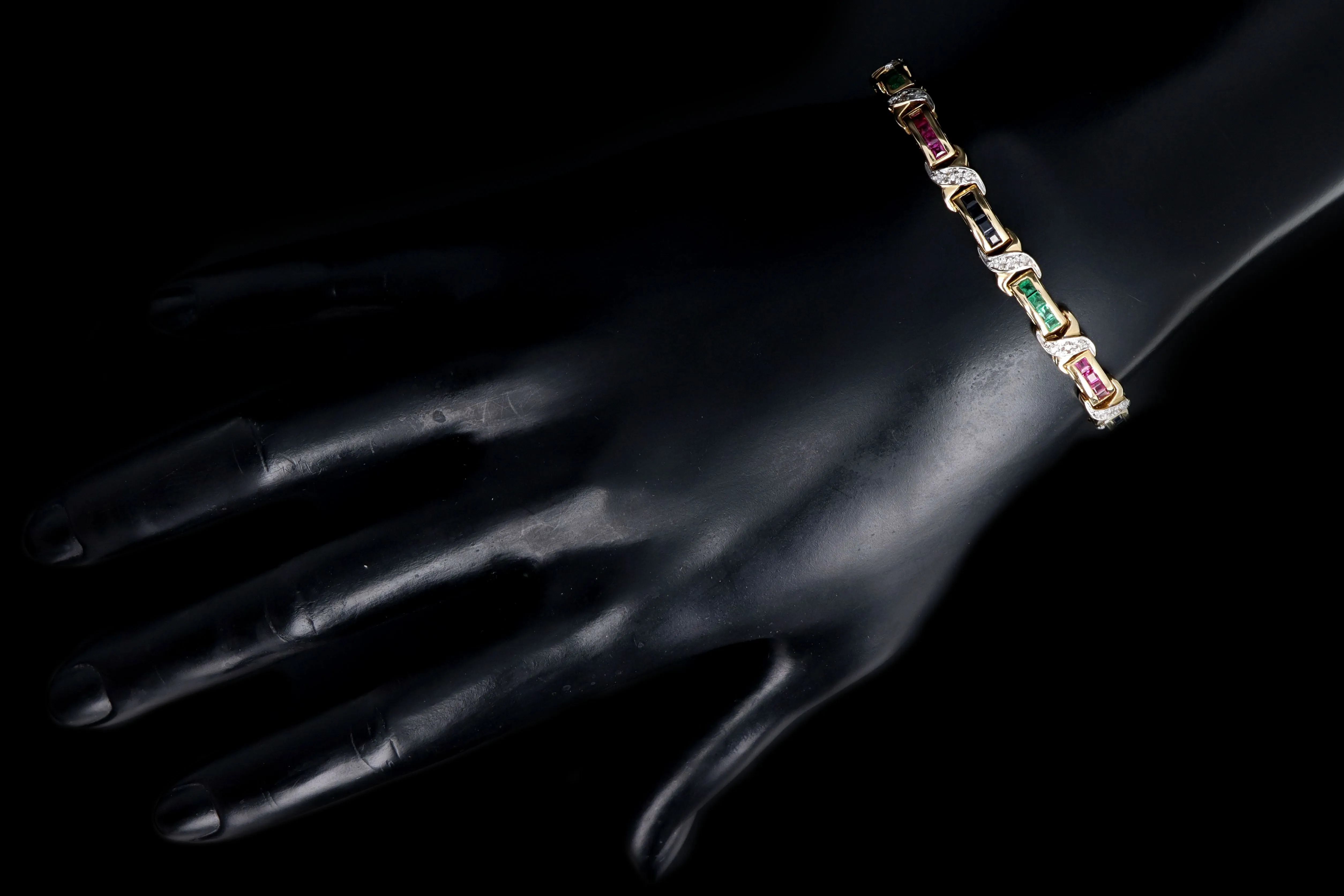 Modern 14K Yellow Gold Multi Gemstone & Diamond Bracelet